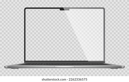 Realistic Darkgrey Notebook with Transparent Screen Isolated. New Laptop. Open Display. Can Use for Project, Presentation. Blank Device Mock Up. Separate  Stock royalty free. Vector illustration PNG