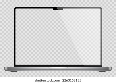 Realistic Darkgrey Notebook with Transparent Screen Isolated. New Laptop. Open Display. Can Use for Project, Presentation. Blank Device Mock Up. Separate  Stock royalty free. Vector illustration PNG