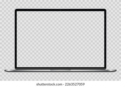 Realistic Darkgrey Notebook with Transparent Screen Isolated. New Laptop. Open Display. Can Use for Project, Presentation. Blank Device Mock Up. Separate  Stock royalty free. Vector illustration PNG