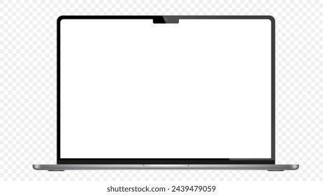 Realistic Darkgrey Notebook with Transparent Screen Isolated. Laptop. Open Display. Can Use for Project, Presentation. Blank Device Mock Up. Separate Groups and Layers. Easily Editable Vector.. PNG