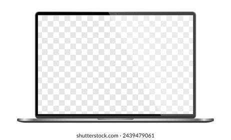 Realistic Darkgrey Notebook with Transparent Screen Isolated. Laptop. Open Display. Can Use for Project, Presentation. Blank Device Mock Up. Separate Groups and Layers. Easily Editable Vector.. PNG