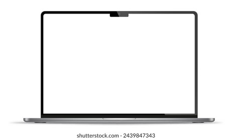 Realistic Darkgrey Notebook with Transparent Screen Isolated. Laptop. Open Display. Can Use for Project, Presentation. Blank Device Mock Up. Separate Groups and Layers. Easily Editable Vector.. PNG