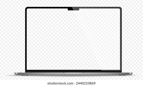 Realistic Darkgrey Notebook with Transparent Screen Isolated. Laptop. Open Display. Can Use for Project, Presentation. Blank Device Mock Up. Separate Groups and Layers. Easily Editable Vector.. PNG