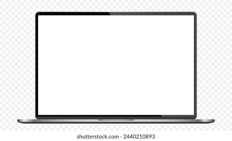 Realistic Darkgrey Notebook with Transparent Screen Isolated. Laptop. Open Display. Can Use for Project, Presentation. Blank Device Mock Up. Separate Groups and Layers. Easily Editable Vector.. PNG