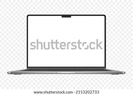 Realistic Darkgrey Notebook with Transparent Screen Isolated. New Laptop. Open Display. Can Use for Project, Presentation. Blank Device Mock Up. Separate Groups and Layers. Easily Editable Vector. PNG
