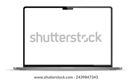 Realistic Darkgrey Notebook with Transparent Screen Isolated. Laptop. Open Display. Can Use for Project, Presentation. Blank Device Mock Up. Separate Groups and Layers. Easily Editable Vector.. PNG