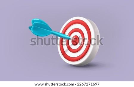 Realistic dart arrow hit the center of target. 3d render vector icon. Business target achievement concept. Business finance target, goal of success. Minimal style
