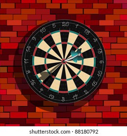 Realistic dart board on a brick wall, graphic art