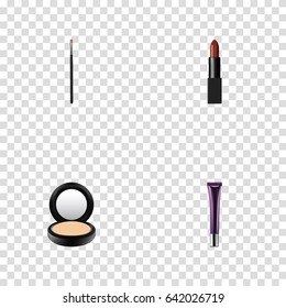 Realistic Day Creme, Brow Makeup Tool, Blusher And Other Vector Elements. Set Of Cosmetics Realistic Symbols Also Includes Lipstick, Eye, Collagen Objects.