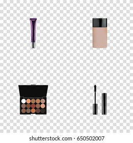 Realistic Day Creme, Concealer, Multicolored Palette And Other Vector Elements. Set Of Cosmetics Realistic Symbols Also Includes Creme, Palette, Eyelashes Objects.