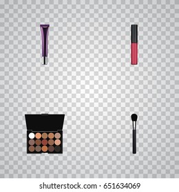 Realistic Day Creme, Liquid Lipstick, Beauty Accessory And Other Vector Elements. Set Of Cosmetics Realistic Symbols Also Includes Pomade, Creme, Palette Objects.