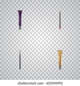 Realistic Day Creme, Mouth Pen, Collagen Tube And Other Vector Elements. Set Of Cosmetics Realistic Symbols Also Includes Pencil, Eye, Brow Objects.