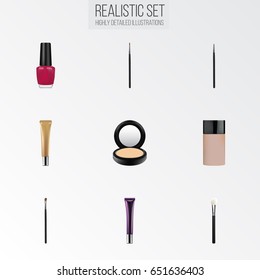 Realistic Day Creme, Powder Blush, Collagen Tube And Other Vector Elements. Set Of Cosmetics Realistic Symbols Also Includes Collagen, Nail, Powder Objects.