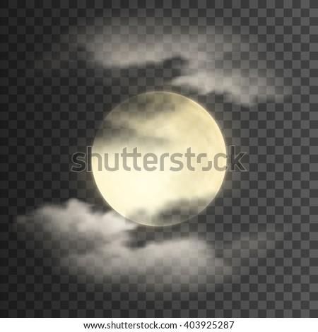 Realistic deatailed full moon with clouds isolated on transparent background. Eps10 vector illustration, easy to use.