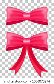 Realistic decorative bow  vector illustration. Vector bow for decor on transparent background. Template for greeting card.