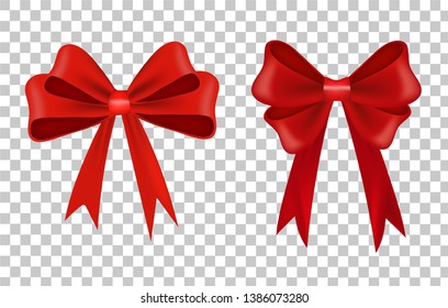 Realistic decorative bow  vector illustration. Vector bow for decor on transparent background. Template for greeting card.