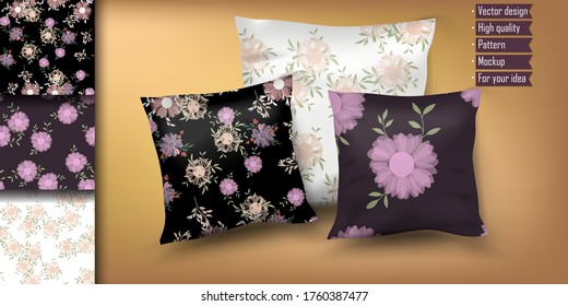 Realistic decorative pillows mockup with patterns. Design pattern with mocup on cushion