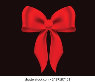 Realistic decorative red bow made of shiny satin ribbon. Vector bow for page decor isolated on white background