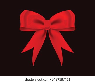 Realistic decorative red bow made of shiny satin ribbon. Vector bow for page decor isolated on white background