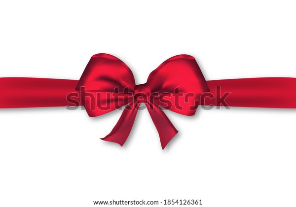 Realistic decorative red satin bow with\
horizontal ribbon. Christmas satin wrap element template for\
greeting card, invitation, wedding decoration, valentine present.\
Vector illustration