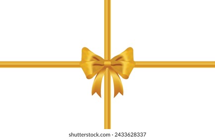 Realistic decorative shiny satin gold ribbon bow,  vector EPS10 isolated 