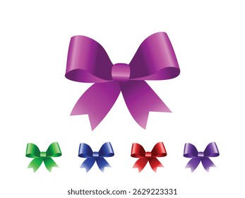 Realista decorativo brilhante cetim roxo rosa fitas e arco verde vermelho azul e roxo Cor isolada no fundo transparente