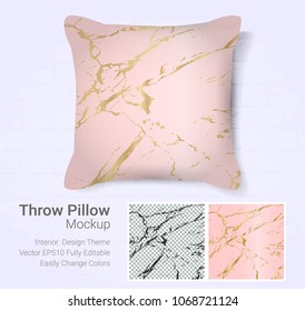 Realistic decorative throw pillow mockup template, Graphic design cover printables Isolated on white background with Marble golden texture ( Vector set template, Fully editable color change )