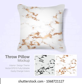 Realistic decorative throw pillow mockup template, Graphic design cover printables Isolated on white background with Marble golden texture ( Vector set template, Fully editable color change )