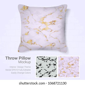 Realistic decorative throw pillow mockup template, Graphic design cover printables Isolated on white background with Marble golden texture ( Vector set template, Fully editable color change )