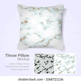 Realistic decorative throw pillow mockup template, Graphic design cover printables Isolated on white background with Marble golden texture ( Vector set template, Fully editable color change )