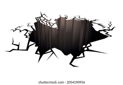 Realistic Deep Dark Earthquake Hole In Cracked Ground Vector Illustration