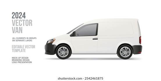 Realistic Delivery Van Side view blank mockup on white background. White   Suv Car with space for text or your branding design - editable vector template. Delivery vehicle