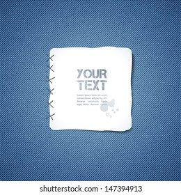 realistic denim background with white sticker