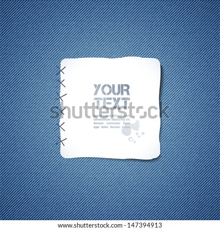 realistic denim background with white sticker