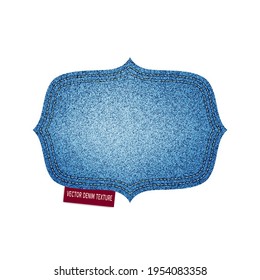 Realistische Denim Rahmenform mit Naht. Vektorgrafik einzeln. Überall auf Jeans Muster Stoff Tuch. Modern Fashion Textile Patch auf weißem Hintergrund.