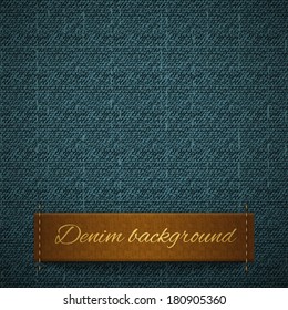Realistic denim, seamless pattern, leather band for the text in the form of a label, rough texture