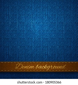 Realistic denim, seamless pattern, leather band for the text in the form of a label, rough texture