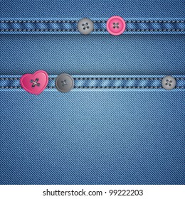 realistic denim and sewing buttons, vector background