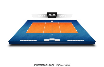 Realistic Denim texture of Volleyball court field 3d with score board for element vector illustration design concept