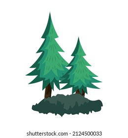Realistic dense green fir trees on white background - Vector illustration