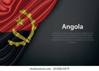 Realistic depiction of the Angola flag with flowing texture on a dark background.