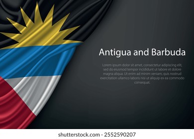 Representação realista da bandeira de Antígua e Barbuda com textura fluindo sobre um fundo escuro