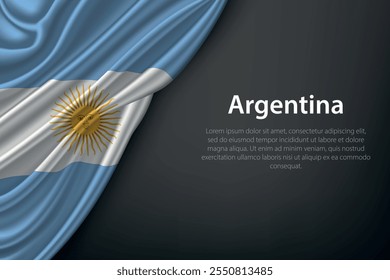 Realistic depiction of the Argentina flag with flowing texture on a dark background.