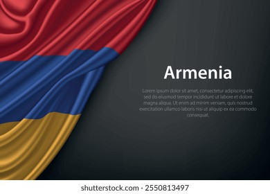 Realistic depiction of the Armenia flag with flowing texture on a dark background.