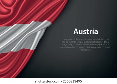 Realistic depiction of the Austria flag with flowing texture on a dark background.