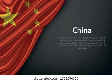 Realistic depiction of the China flag with flowing texture on a dark background