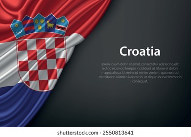 Representación realista de la bandera de Croacia con textura fluida sobre un fondo oscuro.