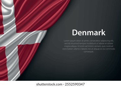 Realistic depiction of the Denmark flag with flowing texture on a dark background