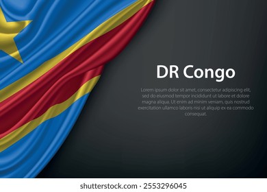 Realistic depiction of the DR Congo flag with flowing texture on a dark background