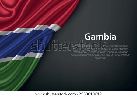 Realistic depiction of the Gambia flag with flowing texture on a dark background.